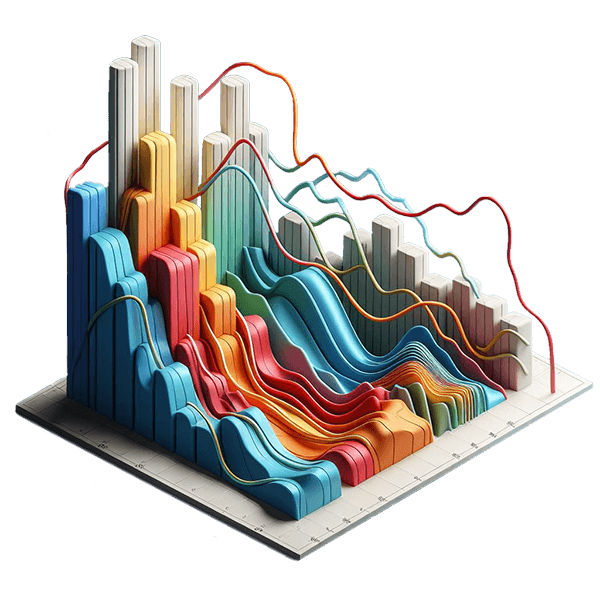 3D waterfall charts graphs bar line process stages