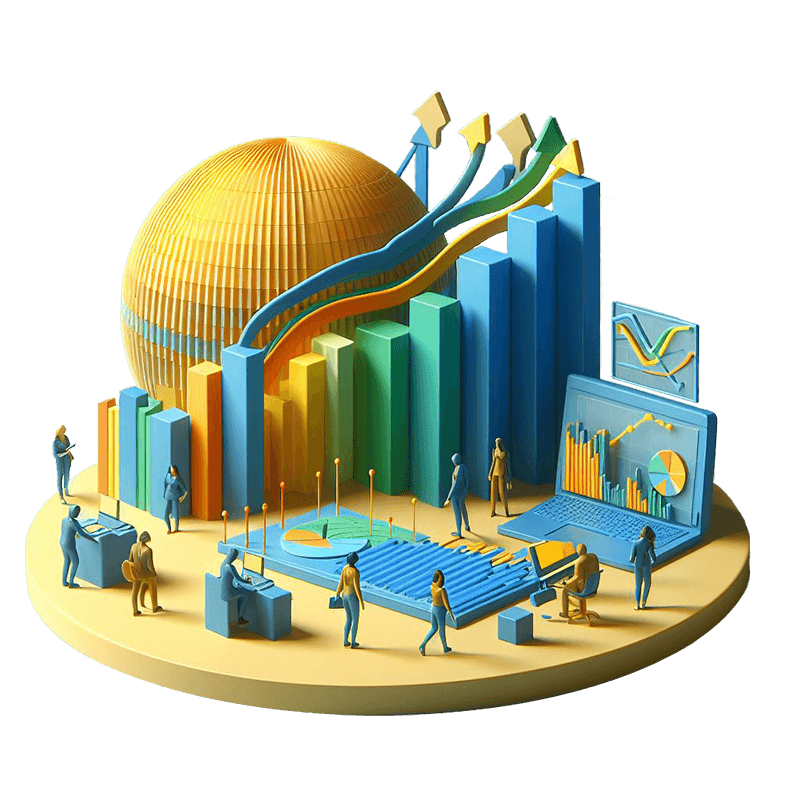 3D Visual graphs globe line chart business